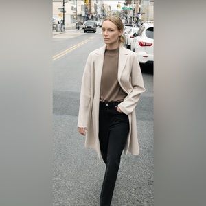 Zara Felt Texture Open Front Coat Sand Marl Size Large